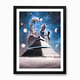 Alien Spaceship Pyramid and Phase Moons Art Print