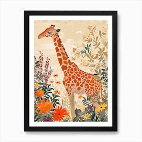 Cute Illustration Of A Giraffe In The Plants 1 Art Print