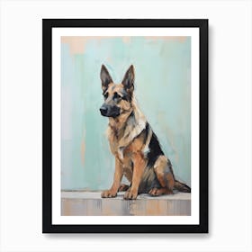 German Shepherd Dog, Painting In Light Teal And Brown 3 Art Print