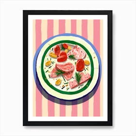 A Plate Of Salami Top View Food Illustration 3 Art Print