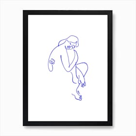 Girl Sitting Line Art Print