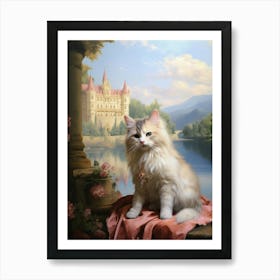 Cat Relaxing Outside With A Castle In The Background 2 Art Print