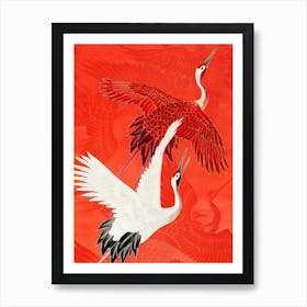 Red and White Cranes Affiche