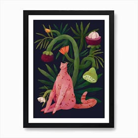 Pink Leopard In A Tropical Fantasy Art Print