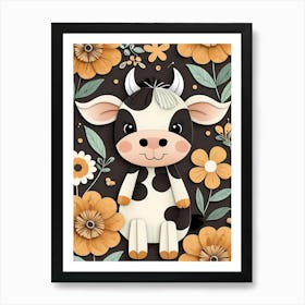 Floral Cute Baby Cow Nursery (13) Art Print