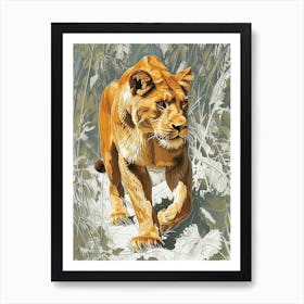 African Lion Relief Illustration Lionesss 2 Art Print