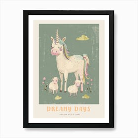 Storybook Style Unicorn With Lamb Poster Art Print