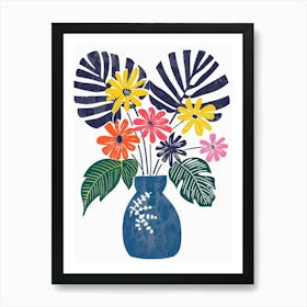 Tropical Flowers In A Blue Vase Art Print