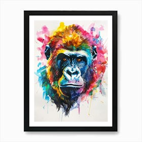 Gorilla Colourful Watercolour 3 Art Print