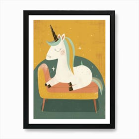 Unicorn Relaxing On The Sofa Muted Pastels 2 Art Print