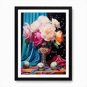 Disco Ball And Flowers And Pearls Still Life 3 Art Print