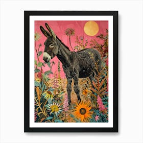 Floral Animal Painting Donkey 2 Art Print