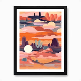 Colourful Retro Desert Sunset 4 Art Print