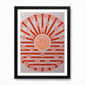 Geometric Abstract Glyph Circle Array in Tomato Red n.0058 Art Print