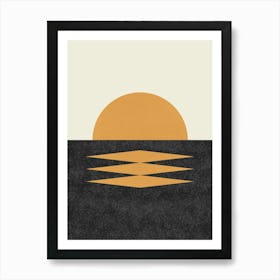 Sunset Graphic Abstract Seascape - Gold Black Art Print