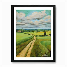 Green plains, distant hills, country houses,renewal and hope,life,spring acrylic colors.12 Art Print