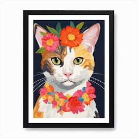 Japanese Bobtail Cat With A Flower Crown Painting Matisse Style 2 Art Print