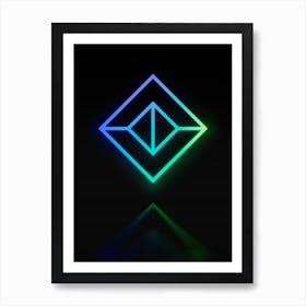 Neon Blue and Green Abstract Geometric Glyph on Black n.0080 Art Print