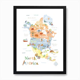 North America Map Art Print