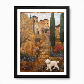 Painting Of A Dog In Alhambra Gardens, Spain In The Style Of Gustav Klimt 04 Art Print