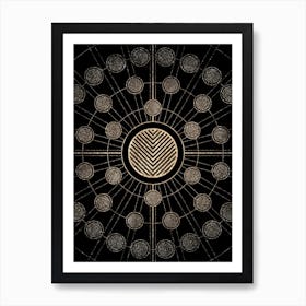 Geometric Glyph Radial Array in Glitter Gold on Black n.0442 Art Print