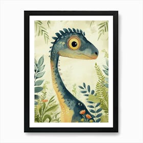 Cartoon Microraptor Dinosaur Watercolour 1 Art Print