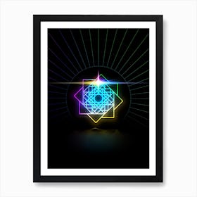 Neon Geometric Glyph in Candy Blue and Pink with Rainbow Sparkle on Black n.0035 Art Print