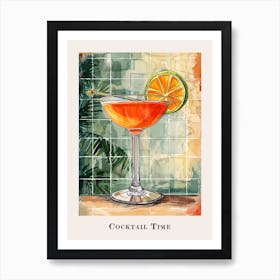 Cocktail Time Tile Watercolour Poster 2 Art Print