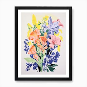 Colourful Flower Still Life In Risograph Style 3 Art Print