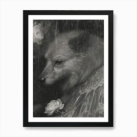 Dog With Roses Art Print