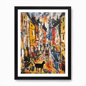 Painting Of A Paris With A Cat In The Style Of Abstract Expressionism, Pollock Style 1 Art Print