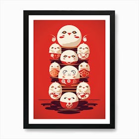 Daruma Dolls Japanese Illustration 10 Art Print