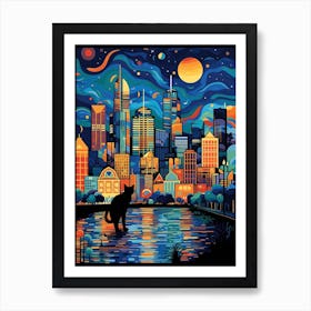 Melbourne, Australia Skyline With A Cat 2 Art Print