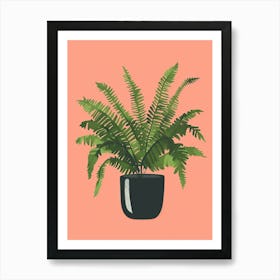 Boston Fern Plant Minimalist Illustration 3 Art Print