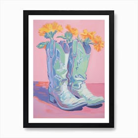 A Painting Of Cowboy Boots With Daffodils Flowers, Fauvist Style, Still Life 7 Art Print