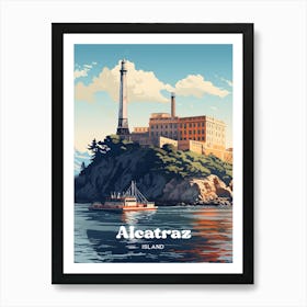 Alcatraz Island San Francisco USA Travel Illustration Art Print