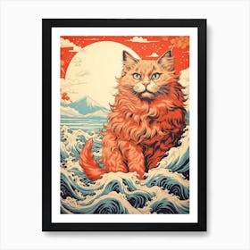 Cat Animal Drawing In The Style Of Ukiyo E 2 Art Print