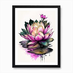 Blooming Lotus Flower In Lake Graffiti 6 Art Print