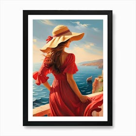 Woman in summer dress looking at the sea 12 Art Print
