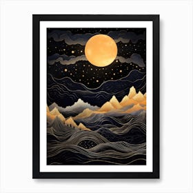 Moonlight Over Mountains Art Print