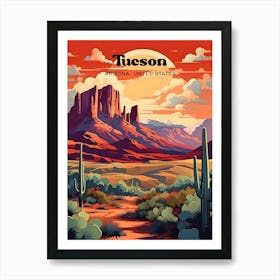 Tucson Arizona United States Sunset Travel Art Illustration Art Print