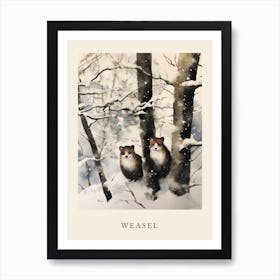 Winter Watercolour Weasel 1 Poster Art Print