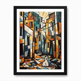 Painting Of Cape Town With A Cat In The Style Of Cubism, Picasso Style 3 Art Print