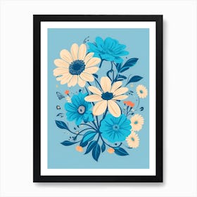 Beautiful Flowers Illustration Vertical Composition In Blue Tone 30 Art Print