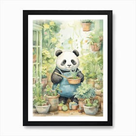 Panda Art Gardening Watercolour 1 Art Print
