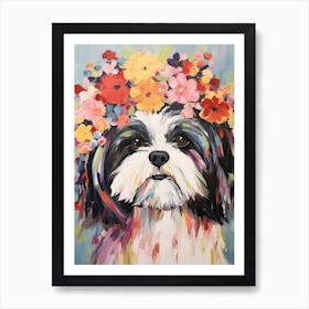 Shih Tzu Portrait With A Flower Crown, Matisse Painting Style 4 Art Print