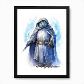 Baby Penguin As A Jedi Watercolour 1 Art Print