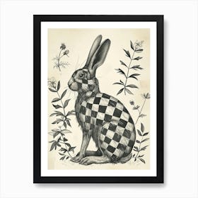 Checkered Giant Blockprint Rabbit Illustration 2 Art Print