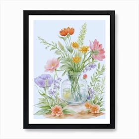 Watercolor Flowers In A Vase 7 Art Print