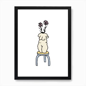 Girl Sitting On A Chair Illustration Art Print
